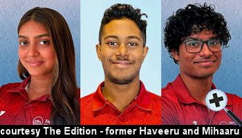 courtesy The Edition - Maldivian swimmers Hamna Ahmed, Mohamed Rihan Shiham and Mohamed Aan Hussain