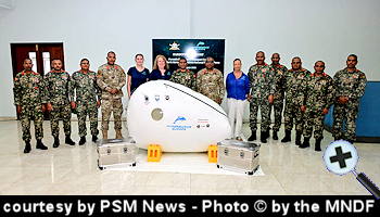 courtesy PSM News - MNDF receives a portable hyperbasic transport unit - Photo MNDF